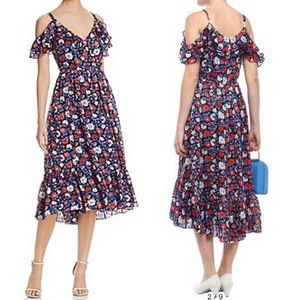 Kate Spade Floral Cold Shoulder Midi Dress - Blue and Red